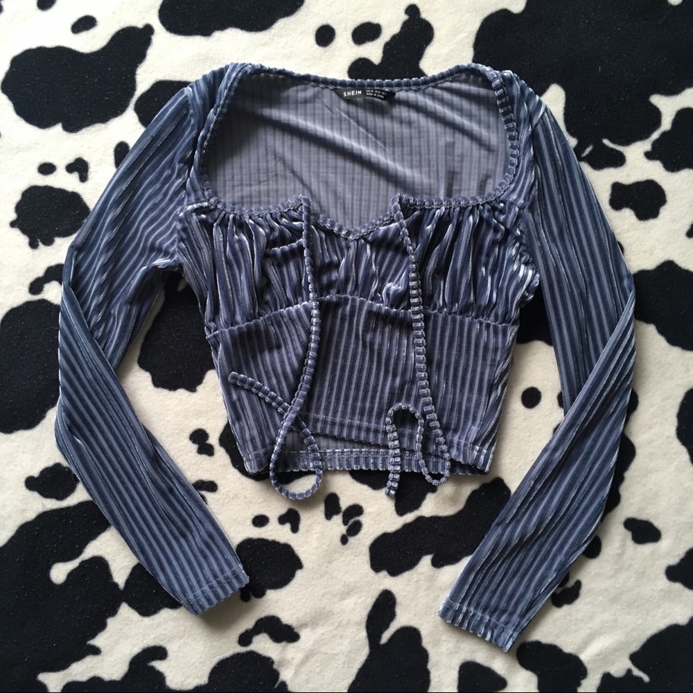 Corset Style Square Scoop Neck Velvet Long Sleeve